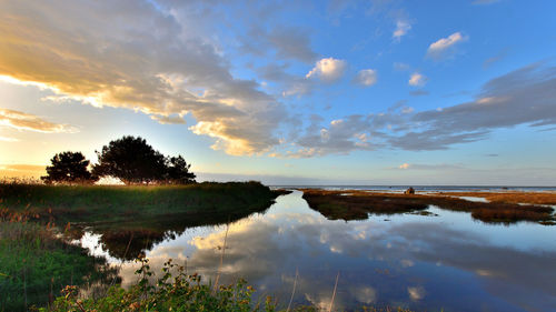 Scenic view of lake against sky during sunset