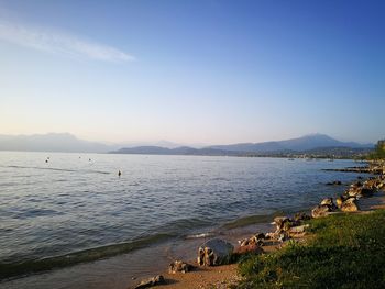 Scenic view of sea against clear sky