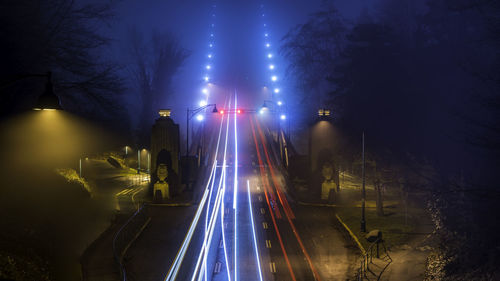 Light trails on road at night