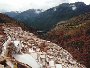 High angle view of salt mine on mountain