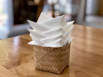 Close-up of ice cream cone on table