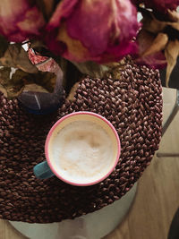 High angle view of coffee on table