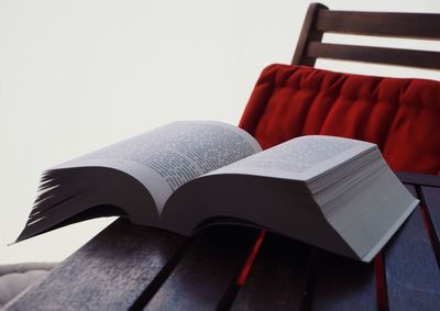 Close-up of open book on table