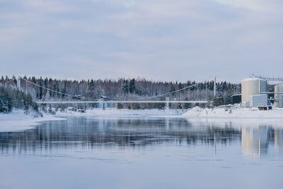 Scenic view of lake against sky during winter