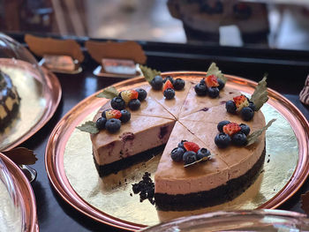 High angle view of cake on table