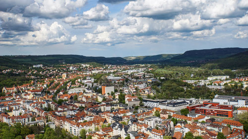 High angle view of townscape against sky