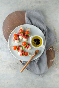 High angle view of food on table