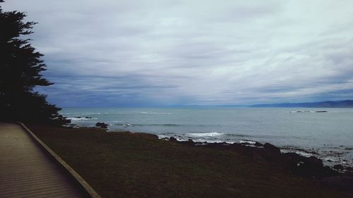 Scenic view of sea against cloudy sky