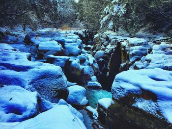 Stream flowing through rocks in garden