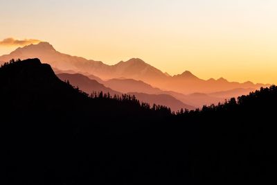 Scenic view of silhouette mountains against clear sky