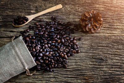 High angle view of coffee beans on table