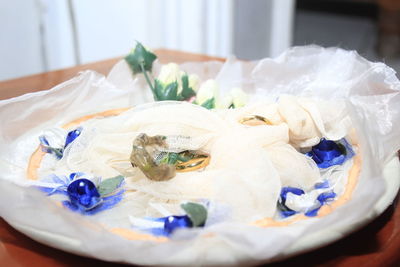 High angle view of fish on table