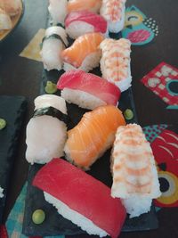 High angle view of sushi in plate