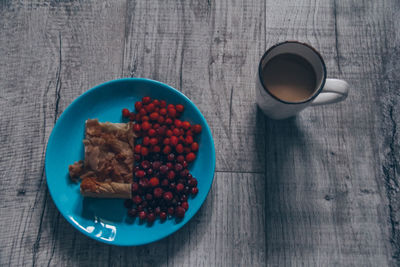 High angle view of breakfast served on table