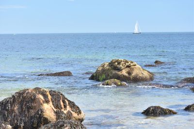 Scenic view of sea against clear sky