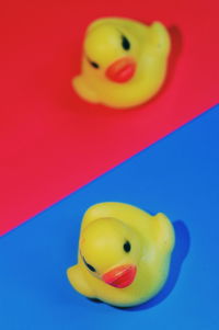 Close-up of stuffed toy against blue background