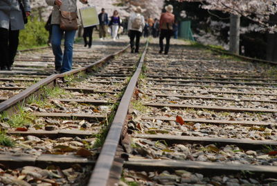 People walking on railroad track