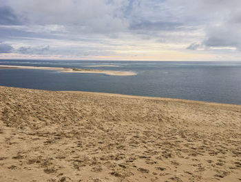 Scenic view of beach against sky during sunset