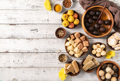 High angle view of food on table