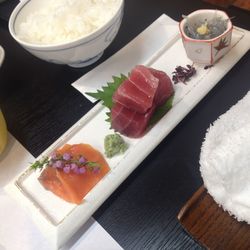 High angle view of sushi served on table