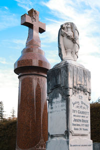 Low angle view of statue against sky