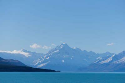 Scenic view of mountains against blue sky