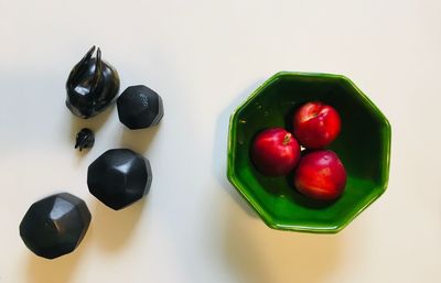 High angle view of cherries in bowl