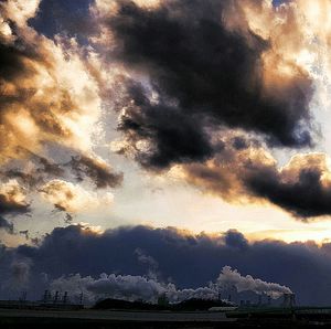 Panoramic view of lake against dramatic sky