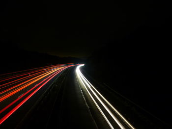 Light trails on road at night