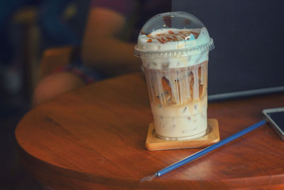 Close-up of drink in glass on table