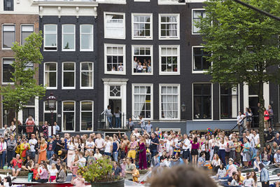 Group of people in front of building