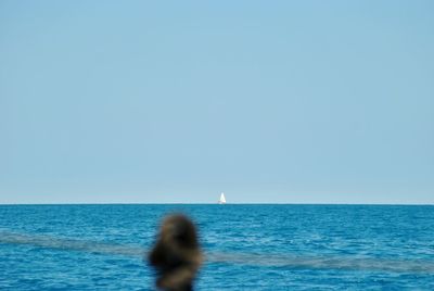 Man against sea against clear sky