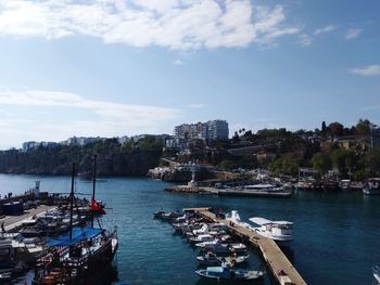 Boats moored in harbor