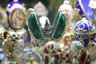Close-up of christmas decorations at market stall