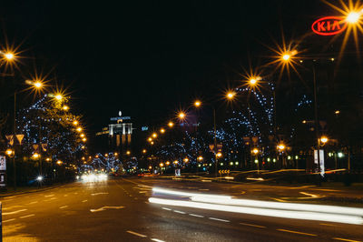 Light trails on street at night