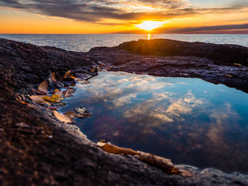 Scenic view of sea against sky during sunset