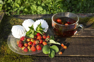 High angle view of fruits on table