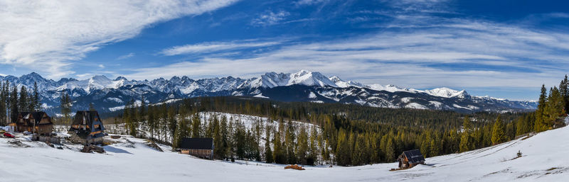 Panorama of the snow-capped tatra mountains seen from the lapszanka pass