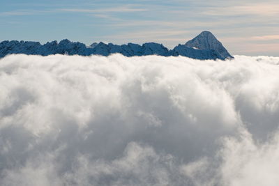 Scenic view of snowcapped mountains against sky