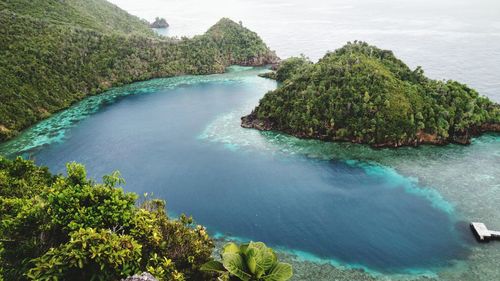High angle view of bay and rocks