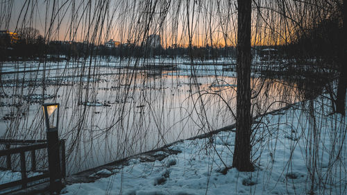 Scenic view of frozen lake during winter