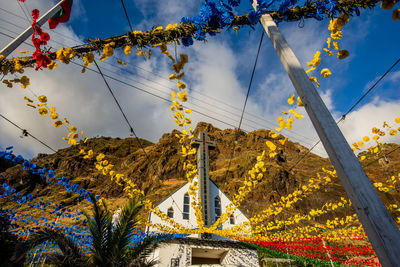 Church with flower arrangements for the festival of mes dos arraias in the north of madeira portugal