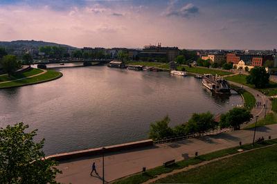 High angle view of bridge over river in city