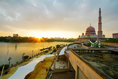 View of mosque at sunset