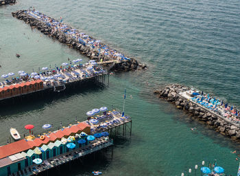Aerial view of pier in sea