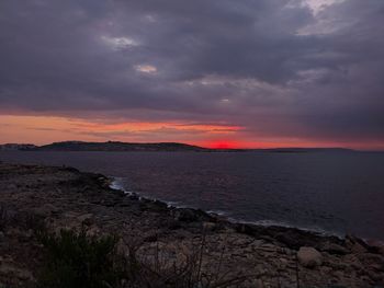 Scenic view of sea against sky at sunset