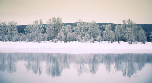 Scenic view of lake against sky during winter