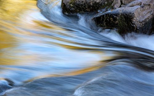 Long exposure abstract view of water rushing around rocks in a river