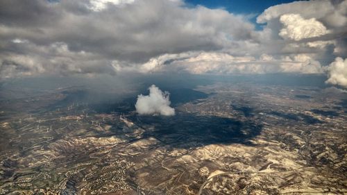 Aerial view of landscape against cloudy sky