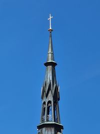 Low angle view of traditional building against clear blue sky
